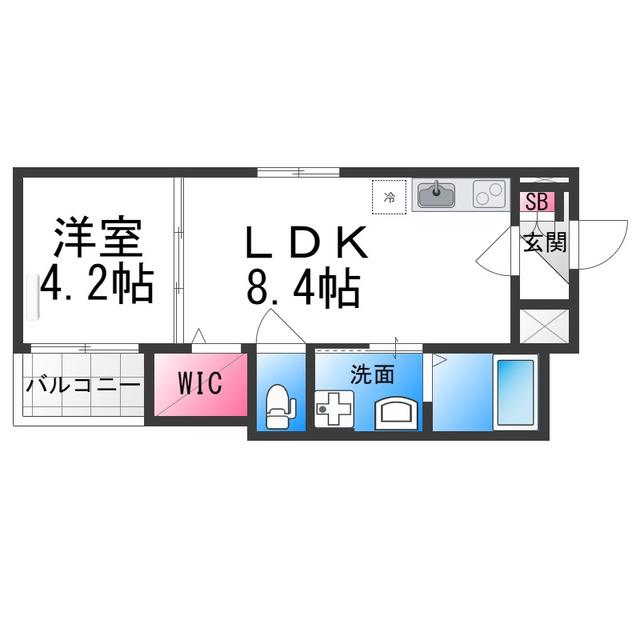 マリブガーデン堺駅前(1LDK/2階)の間取り写真