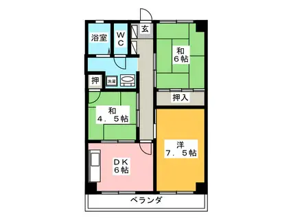 コーポリバーサイド(3DK/1階)の間取り写真