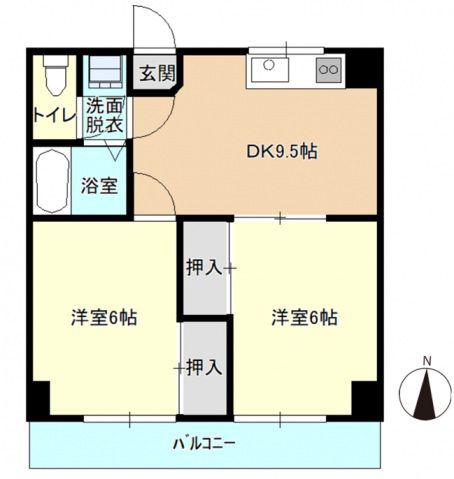 ルミエール西条(2DK/2階)の間取り写真