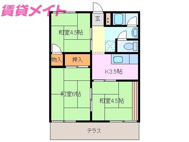 コーポかすみ1(3K/1階)の間取り写真