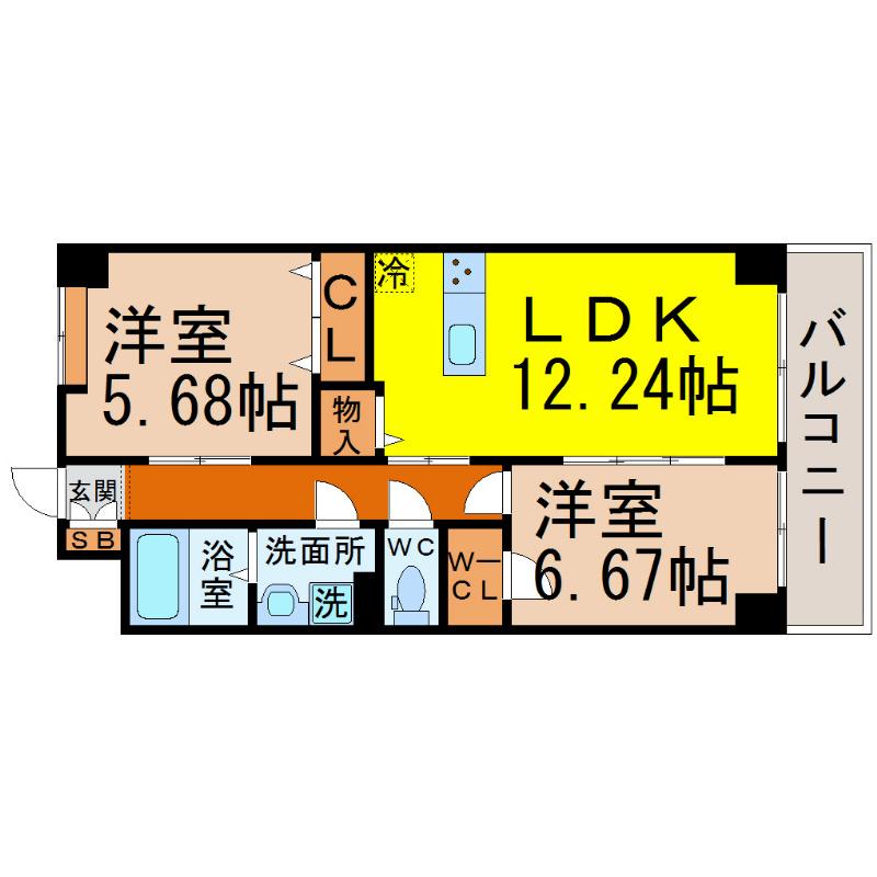 S-FORT 鶴舞 REALE(2LDK/5階)の間取り写真