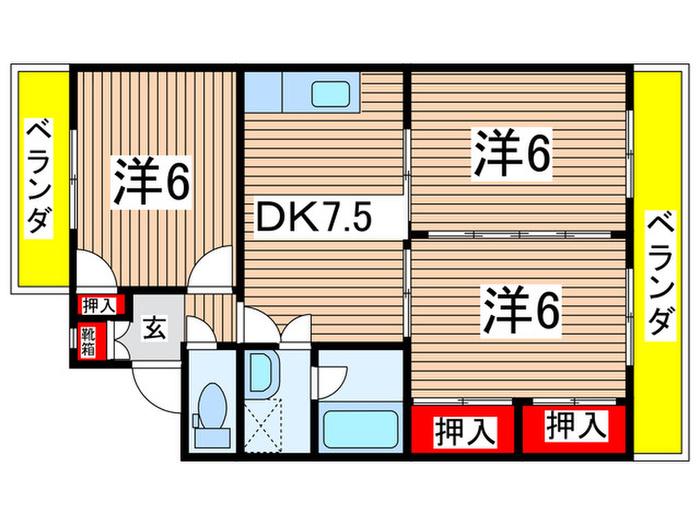 溝手マンション(3DK/3階)の間取り写真