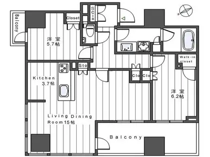 インプレストタワー芝浦エアレジデンス(2LDK/20階)の間取り写真