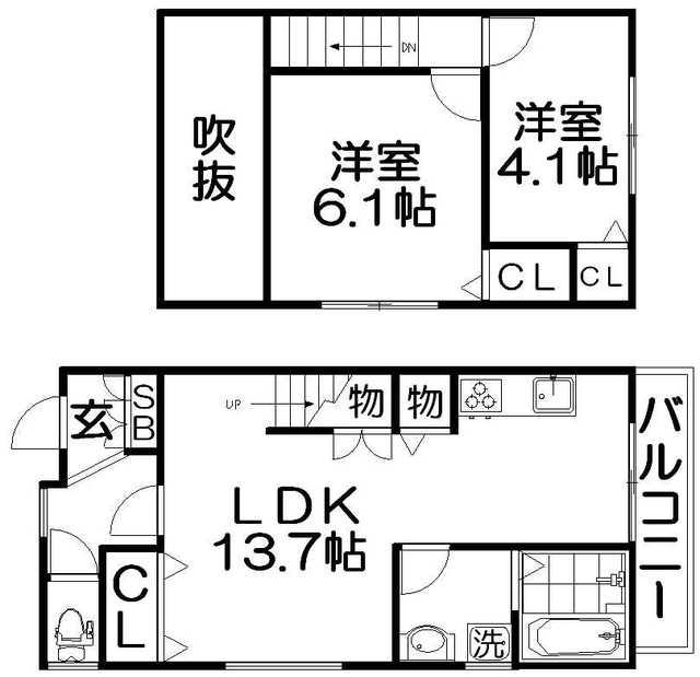 キャルムコート星田(2LDK/2階)の間取り写真