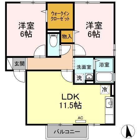 グランヴィラージュD(2LDK/2階)の間取り写真