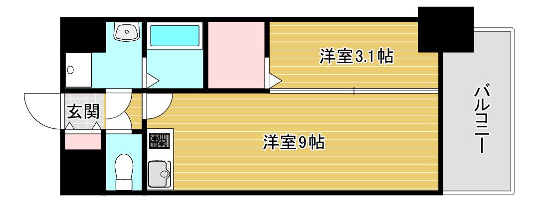 エスグランデ難波グランツ(1LDK/9階)の間取り写真