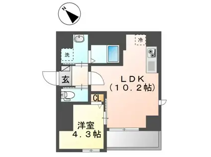 HGD佃 -エッチジーディーツクダ-(1LDK/3階)の間取り写真