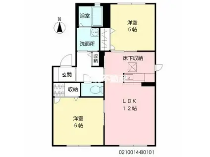 メゾン蓮ロータスB棟(2LDK/1階)の間取り写真