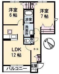 ガーデンスクエアC(2LDK/1階)の間取り写真