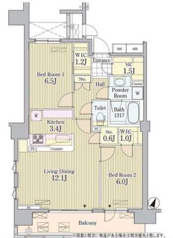 PRIME URBAN 東中野 COURT(2LDK/1階)の間取り写真