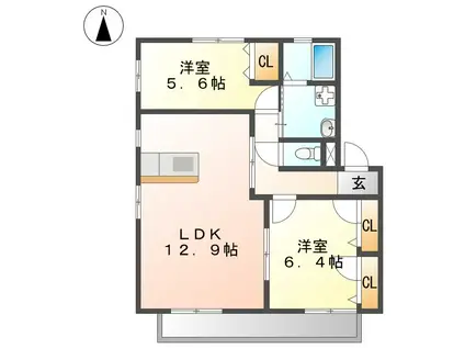 マインハイム(2LDK/2階)の間取り写真