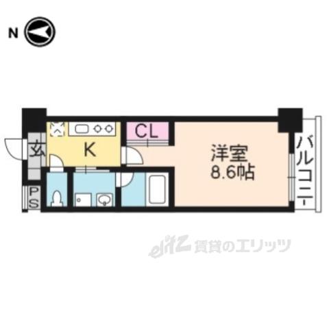 アミティエ山科(1K/2階)の間取り写真