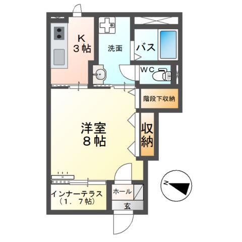 新潟市秋葉区中野アパート(1K/1階)の間取り写真