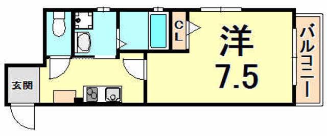クラウド西宮北口(1K/3階)の間取り写真