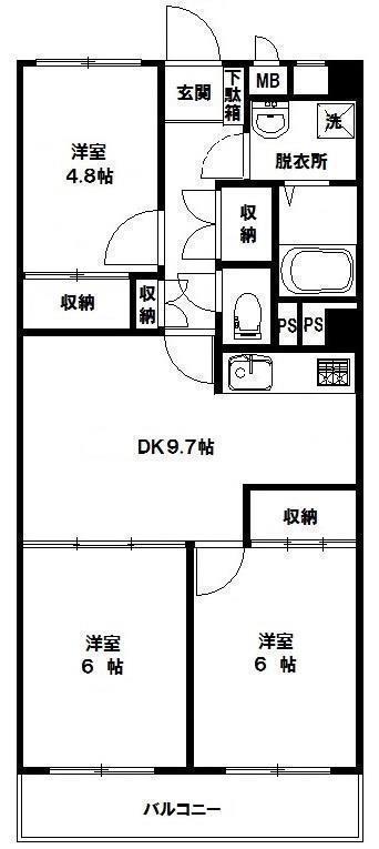 エクセレンス天王町(3DK/6階)の間取り写真
