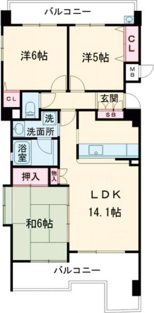 ヴェルディ五日市中央イーストタワー(3LDK/2階)の間取り写真
