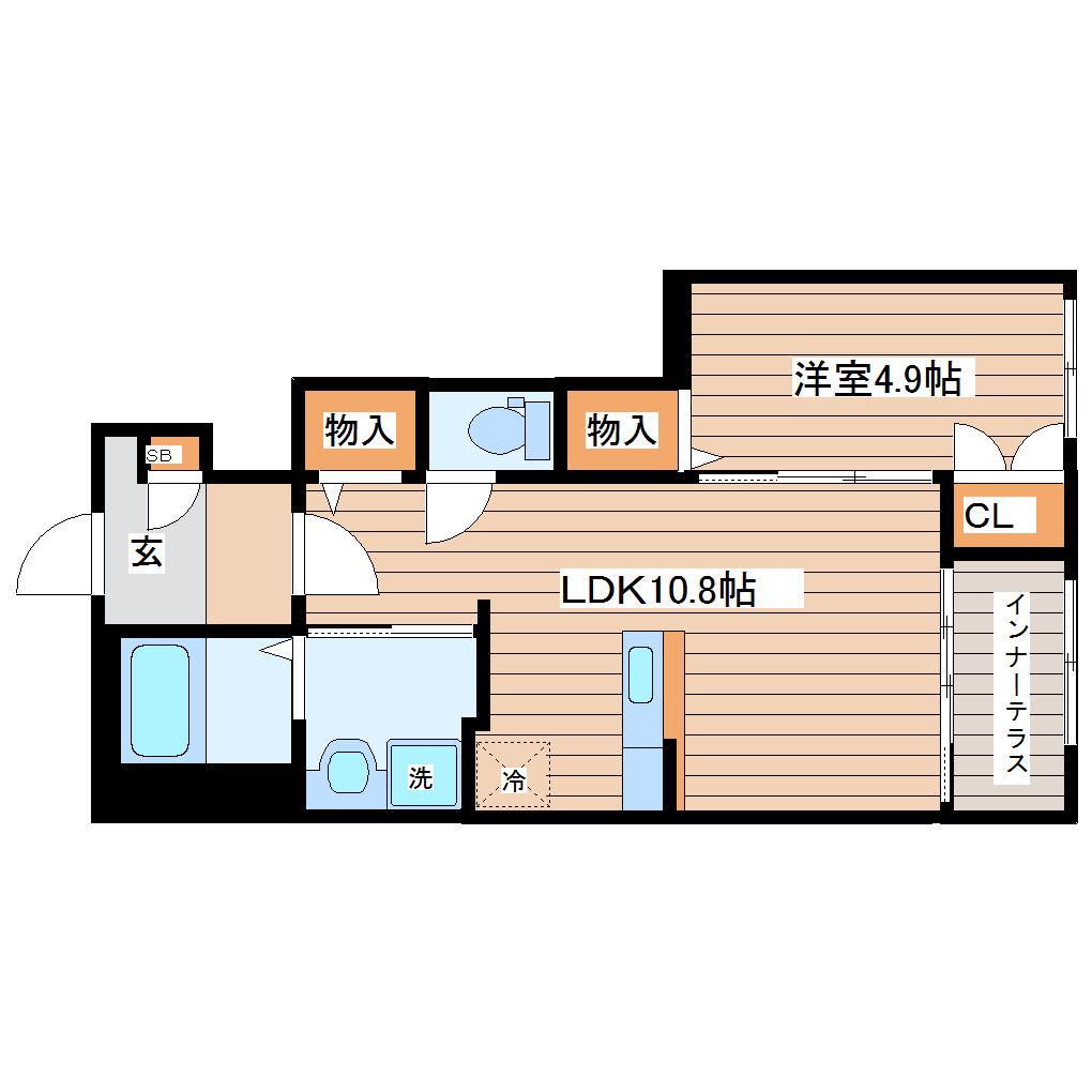 コレット八木山南(1LDK/1階)の間取り写真