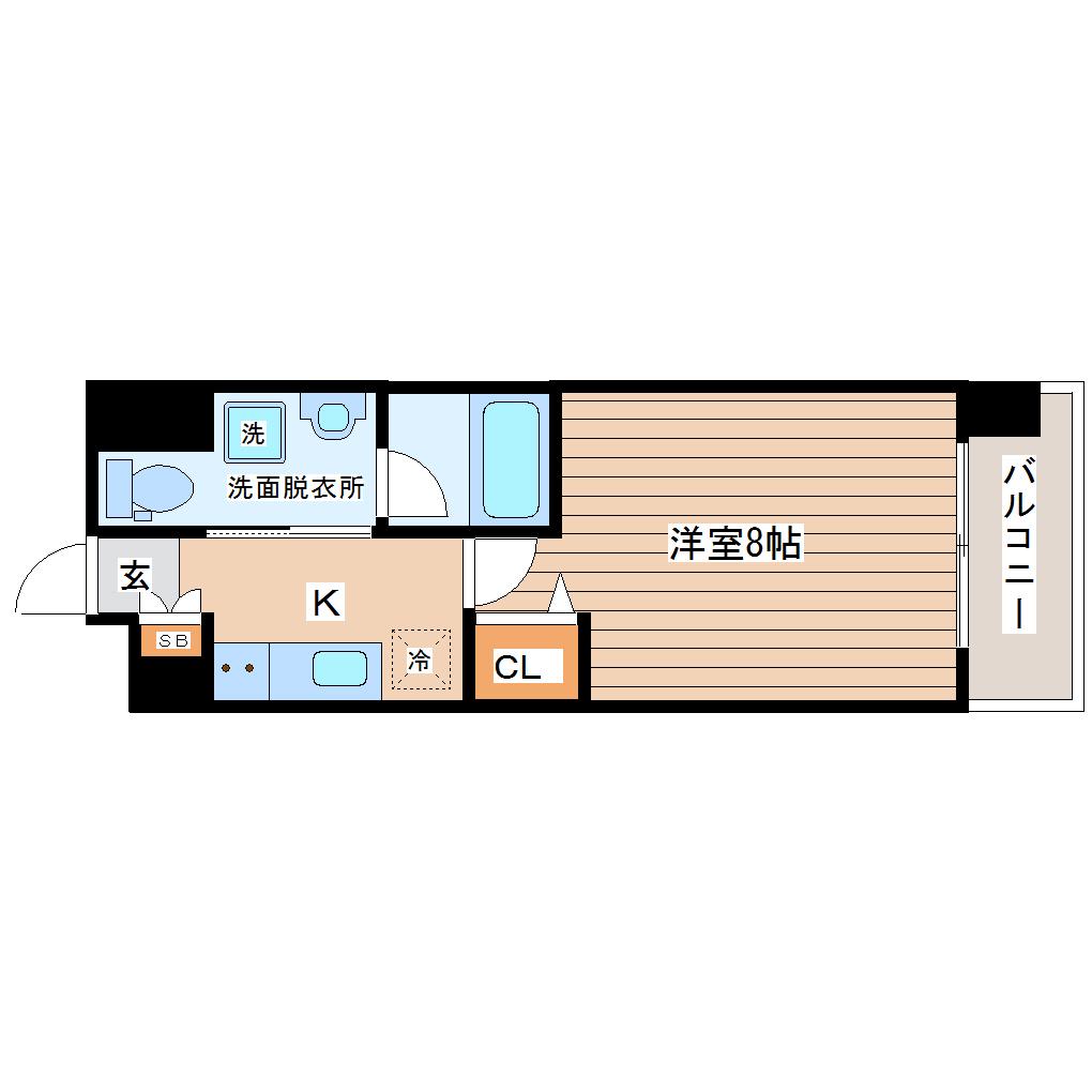 THE BLISSFUL FORT 仙台駅東(1K/2階)の間取り写真