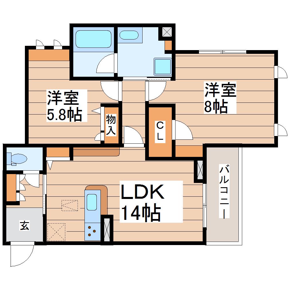 ベレオ支倉(2LDK/1階)の間取り写真