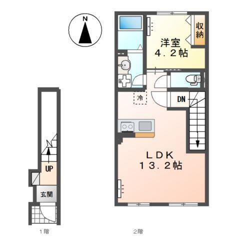 富久山福原町裏アパート(1LDK/2階)の間取り写真
