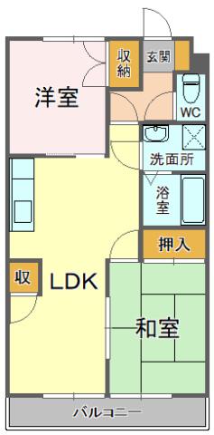 ボナールトノオカ(2LDK/3階)の間取り写真