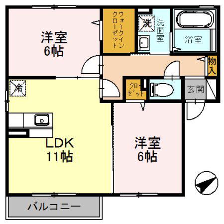 クロッシュ・デュ・ボヌールII(2LDK/2階)の間取り写真