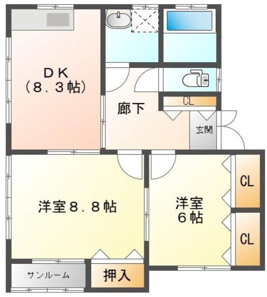 モカパレス(2DK/2階)の間取り写真