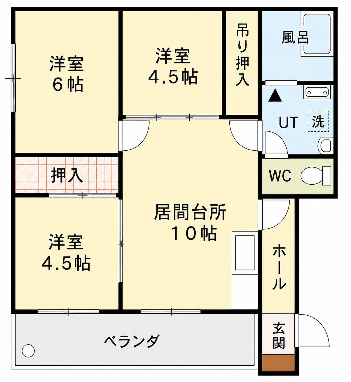 北海道稚内市3丁目2番地42号港ハイツ302(3LDK/3階)の間取り写真