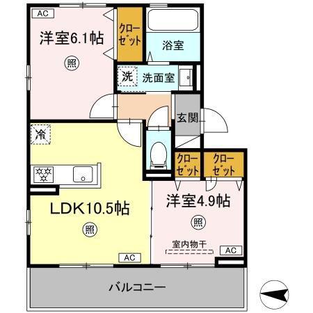 D-ROOM八王寺町(2LDK/3階)の間取り写真