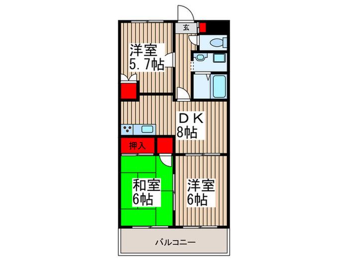 ハイパレス(3DK/2階)の間取り写真