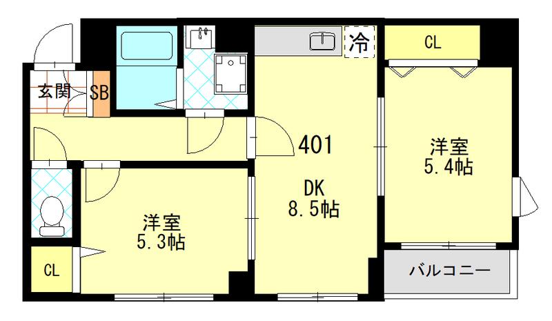 プレジール(2DK/4階)の間取り写真