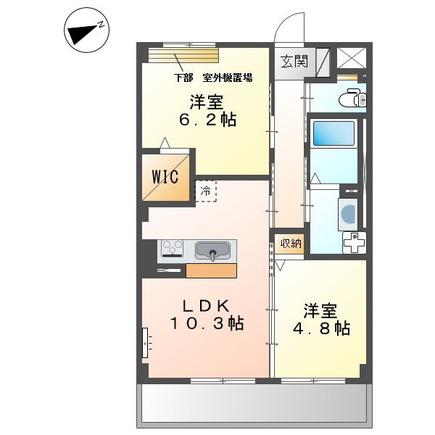 ユニヴァリィ グランヴィア8(2LDK/2階)の間取り写真