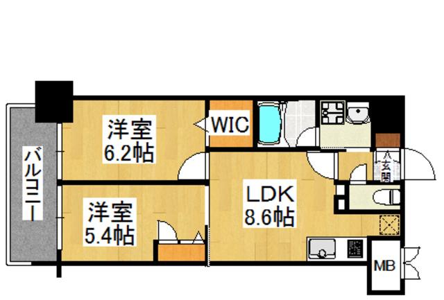 アトラスアルファーノ箱崎(2DK/13階)の間取り写真