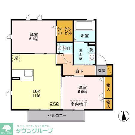ラフレ仲道 D(2LDK/1階)の間取り写真