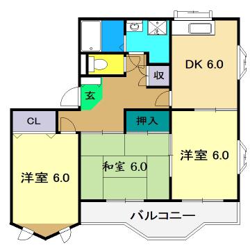 ロイヤルハウス比島A(3DK/3階)の間取り写真