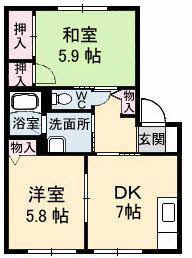 アンジュウデヤD棟(2DK/2階)の間取り写真