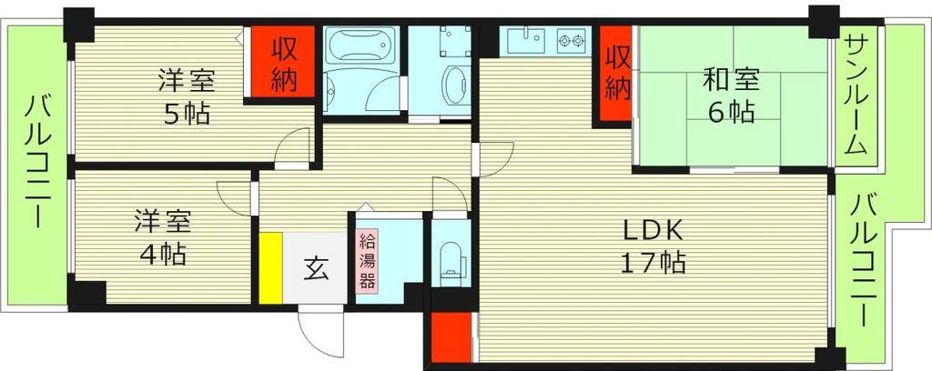 京橋グリーンハイツ4号館(3LDK/2階)の間取り写真
