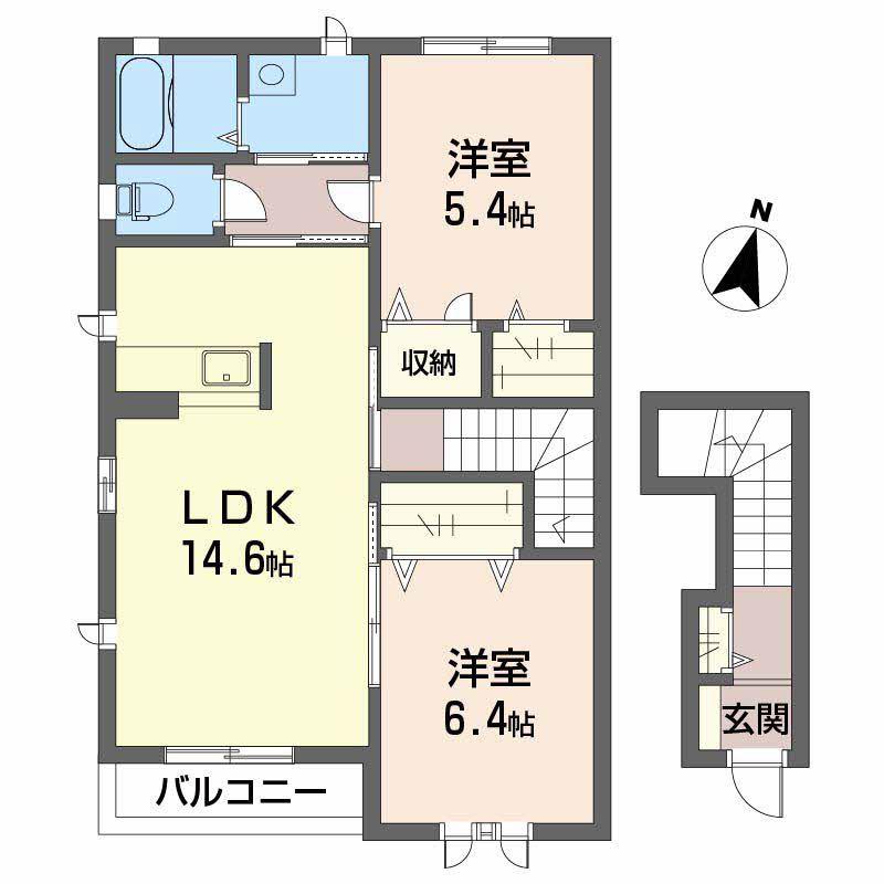 シャーメゾンサンヒルズ B棟(2LDK/2階)の間取り写真