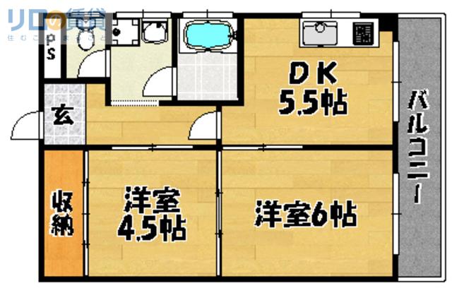 ハイツロイヤル(2DK/2階)の間取り写真