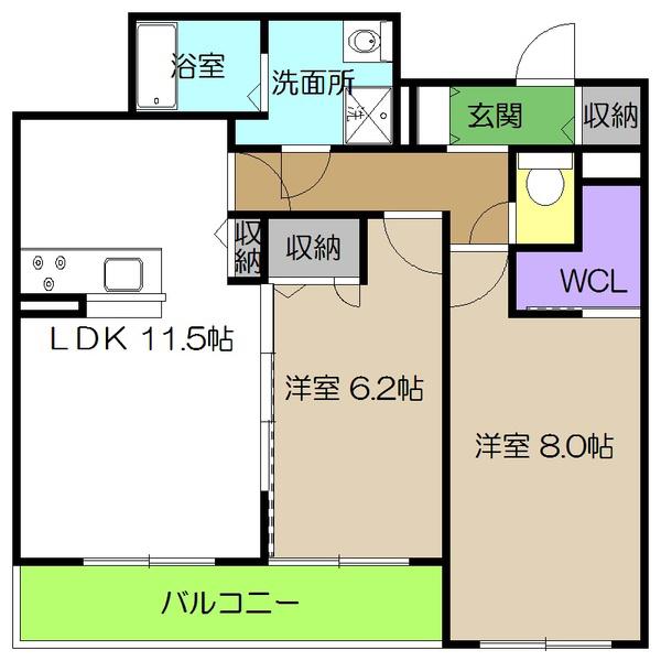 シャーメゾン初月IIB棟(2LDK/2階)の間取り写真