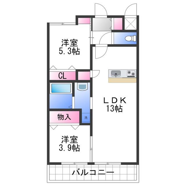 メゾンシュシュ大宮(2LDK/1階)の間取り写真