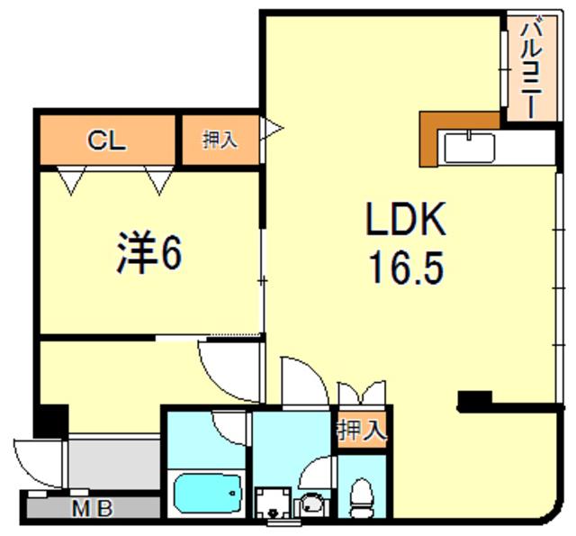 YKビル(1LDK/6階)の間取り写真