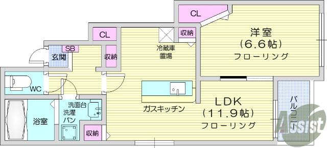 ラ・カンパネラⅢ B(1LDK/1階)の間取り写真