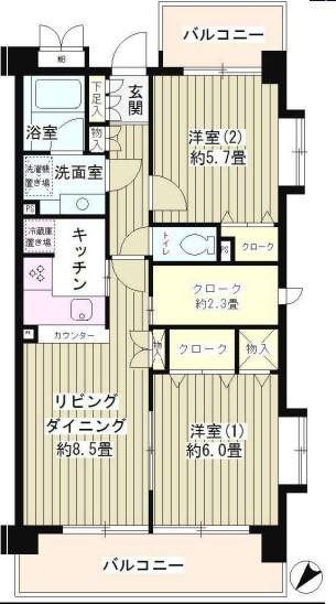 トルチュ・ヴァレ経堂(2LDK/3階)の間取り写真