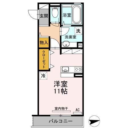 ハピネス2(ワンルーム/3階)の間取り写真