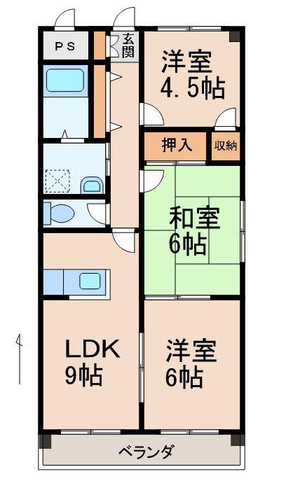 サンマリン田中コーポ(3LDK/5階)の間取り写真