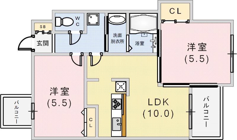 メゾン・ヌーベル新神戸(2LDK/3階)の間取り写真