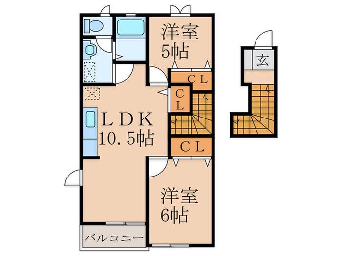 グラシュ・プレーヌII(2LDK/2階)の間取り写真