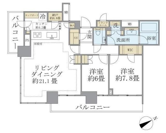 ブリリアタワー浜離宮(2LDK/21階)の間取り写真