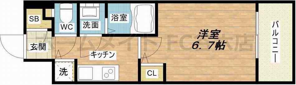 LA DOUCEUR北巽(1K/6階)の間取り写真